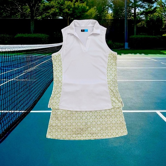 PGA Tour Ladies 2-Piece Golf Set Sleeveless Polo Top M & Skort S White & Green - Picture 3 of 16